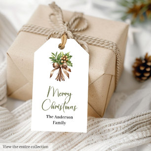Rustic Vintage Neutral Watercolor Christmas Tag