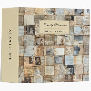 Rustic Vintage Newspaper Patchwork Collage (10) 3 Ring Binder