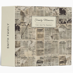 Rustic Vintage Newspaper Patchwork Collage (11) 3 Ring Binder