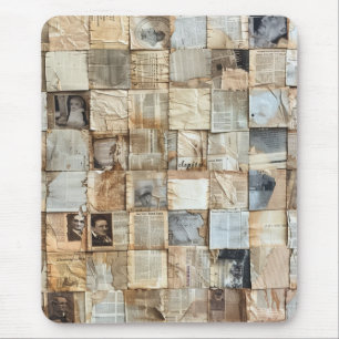 Rustic Vintage Newspaper Patchwork Collage (12) Mouse Pad