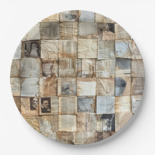 Rustic Vintage Newspaper Patchwork Collage (12) Paper Plates