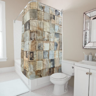 Rustic Vintage Newspaper Patchwork Collage (12) Shower Curtain