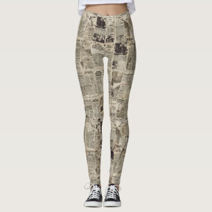 Rustic Vintage Newspaper Patchwork Collage (1) Leggings
