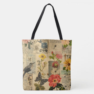 Rustic Vintage Newspaper Patchwork Collage (3) Tote Bag