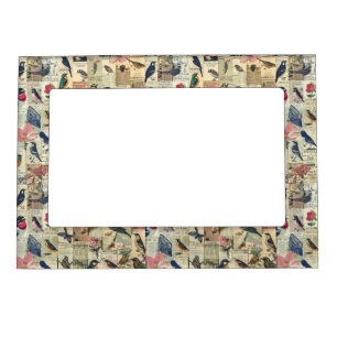 Rustic Vintage Newspaper Patchwork Collage (5) Magnetic Frame