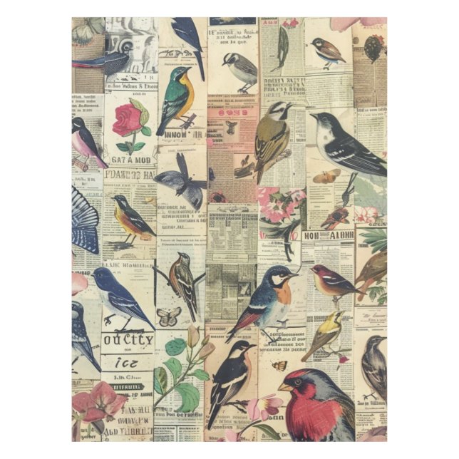 Rustic Vintage Newspaper Patchwork Collage (6) Tablecloth (Front)