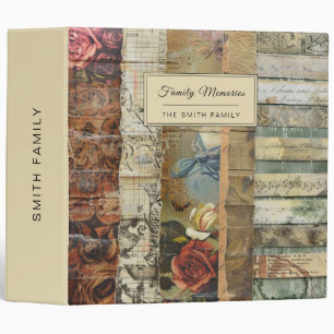 Rustic Vintage Newspaper Patchwork Collage (7) 3 Ring Binder