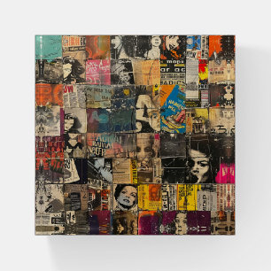 Rustic Vintage Newspaper Patchwork Collage (7) Paperweight
