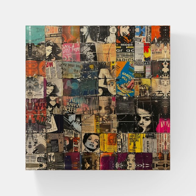 Rustic Vintage Newspaper Patchwork Collage (7) Paperweight (Front)