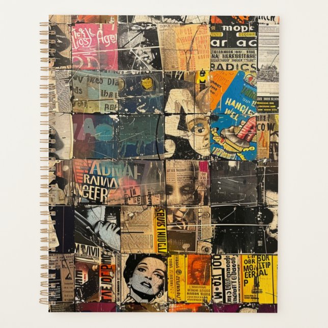 Rustic Vintage Newspaper Patchwork Collage (7) Planner (Front)