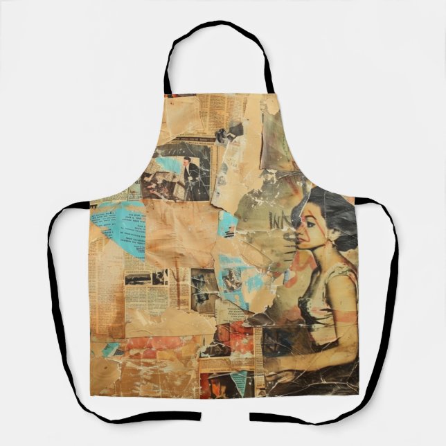 Rustic Vintage Newspaper Patchwork Collage (8) Apron (Front)