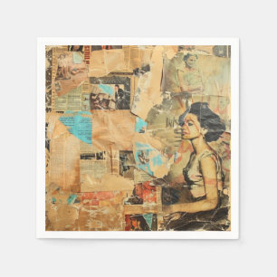 Rustic Vintage Newspaper Patchwork Collage (8) Napkins