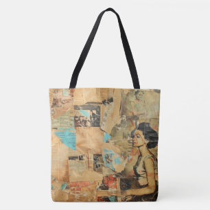 Rustic Vintage Newspaper Patchwork Collage (8) Tote Bag