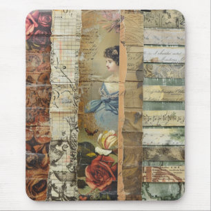 Rustic Vintage Newspaper Patchwork Collage (9) Mouse Pad
