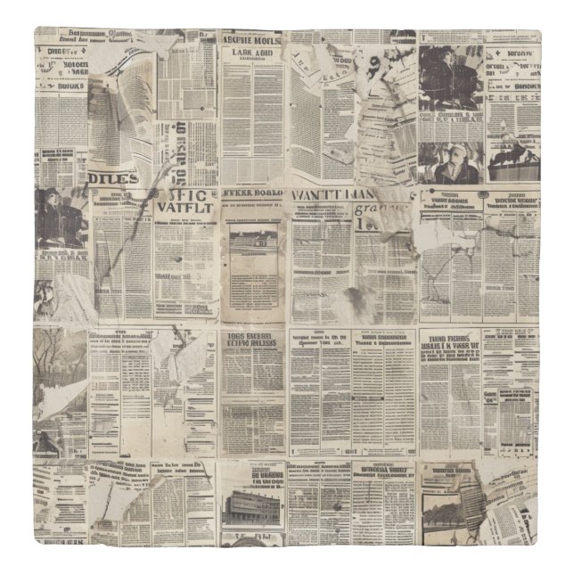 Rustic Vintage Newspaper Patchwork Collage Duvet Cover (Front)