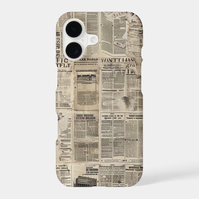 Rustic Vintage Newspaper Patchwork Collage iPhone Case (Back)
