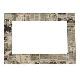 Rustic Vintage Newspaper Patchwork Collage Magnetic Frame