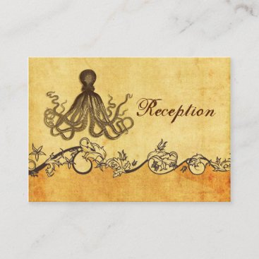 rustic, vintage ,octopus beach Reception cards