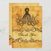rustic, vintage ,octopus beach thank you invitation (Front/Back)