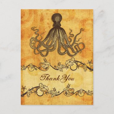 rustic, vintage ,octopus beach thank you postcard