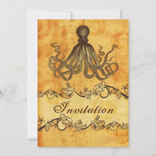 rustic, vintage ,octopus beach wedding invites