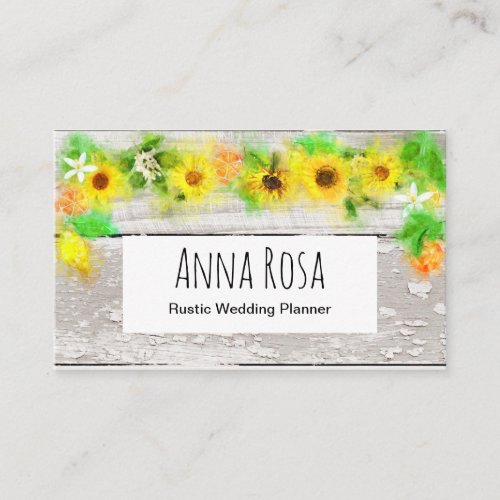 Rustic Vintage Old Wood Sunflowers Lemons Citrus Business Card