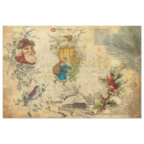 Rustic Vintage Old World Father Christmas wPine Tissue Paper