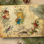 Rustic Vintage Old World Father Christmas w/Pine Tissue Paper<br><div class="desc">Warm nostalgic and rustic vintage holiday collage featuring old world Father Christmas,  winter pine,  holly,  bird,  engraved homestead and Victorian corner embellishment on distressed grungy antique brown/tan background. Suitable for Christmas decoupage or crafting projects.</div>
