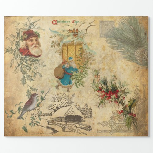 Rustic Vintage Old World Father Christmas wPine Wrapping Paper