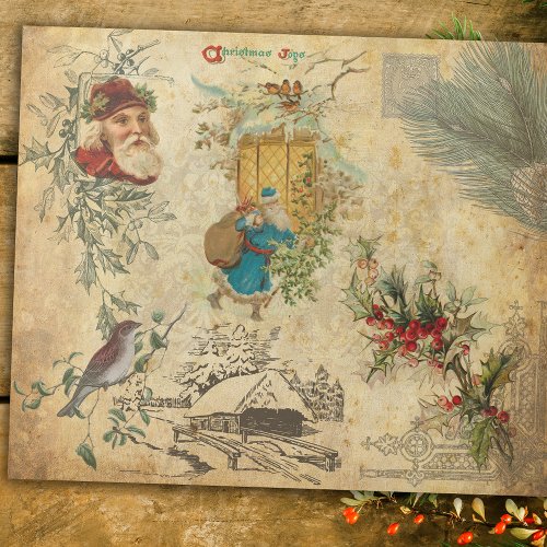 Rustic Vintage Old World Father Christmas wPine Wrapping Paper