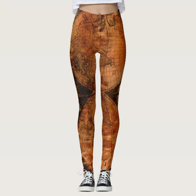 Rustic Vintage Old World Map Leggings | Zazzle