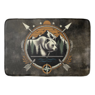 Rustic, vintage outdoorsman bear mountain bath mat