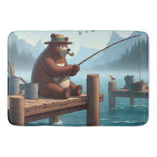 Rustic, vintage outdoorsman bear mountain bath mat