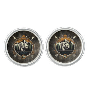 Rustic, vintage outdoorsman bear mountain cufflinks