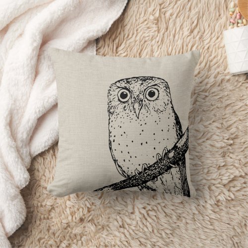 Rustic Vintage Owl Throw Pillow
