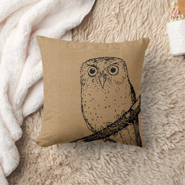 Rustic Vintage Owl Throw Pillow (Blanket)