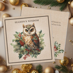 Rustic Vintage Owl Woodland Burlap Holiday Card