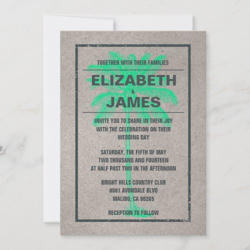 Rustic Vintage Palm Trees Wedding Invitations