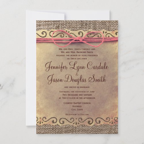 Rustic Vintage Paper Burlap Wedding Invitations