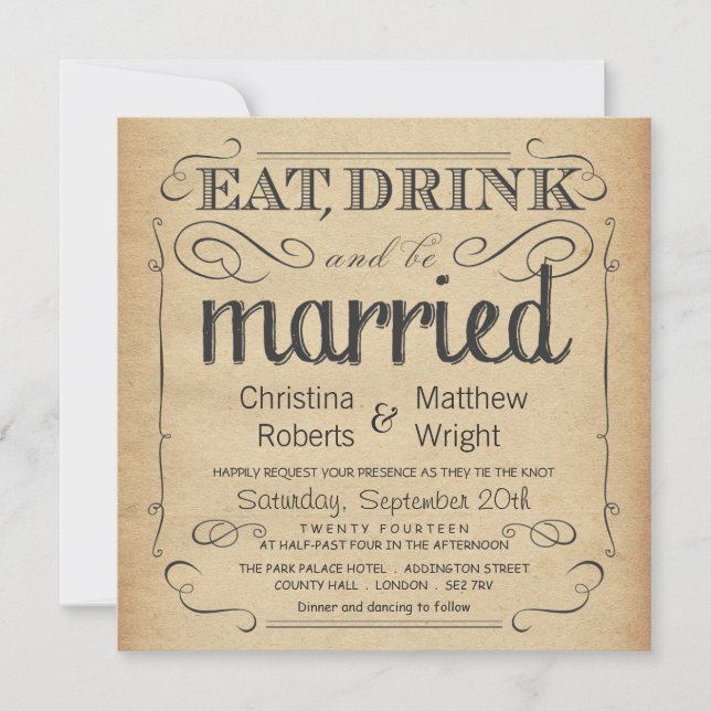 Rustic Vintage Parchment Wedding Invitations (Front)