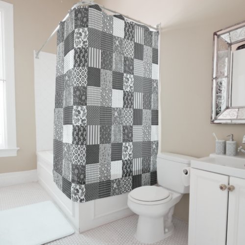 Rustic Vintage Patchwork Gray Quilt Pattern  Shower Curtain