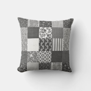 Rustic Vintage Patchwork Gray Quilt Pattern Throw Pillow