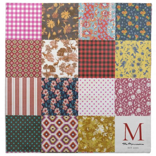 Rustic Vintage Patchwork Quilt Pattern Monogram Cloth Napkin