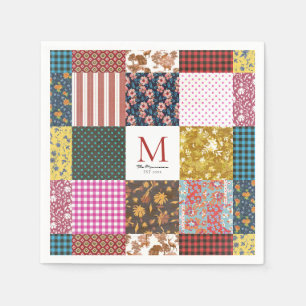 Rustic Vintage Patchwork Quilt Pattern Monogram Napkins