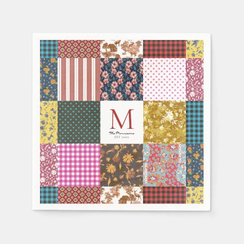 Rustic Vintage Patchwork Quilt Pattern Monogram Napkins