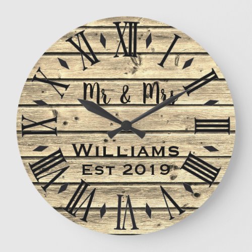 Rustic Vintage  Personalized Brown Wood Custom Lar Large Clock