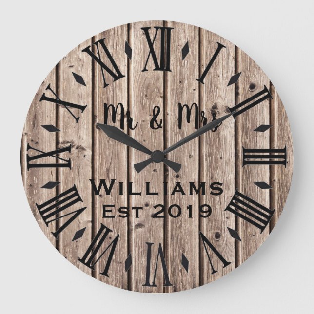 Rustic Vintage  Personalized Brown Wood Custom Large Clock (Front)