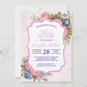 Rustic Vintage Personalized Floral Rose Design Invitation