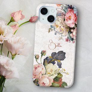 Rustic Vintage Personalized Roses & Iris  iPhone 15 Case