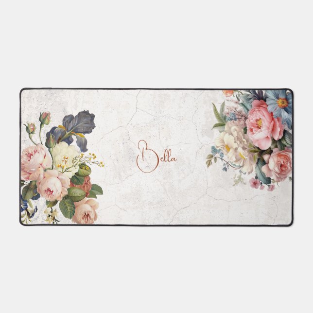 Rustic Vintage Personalized Roses & Iris  Desk Mat (Front)
